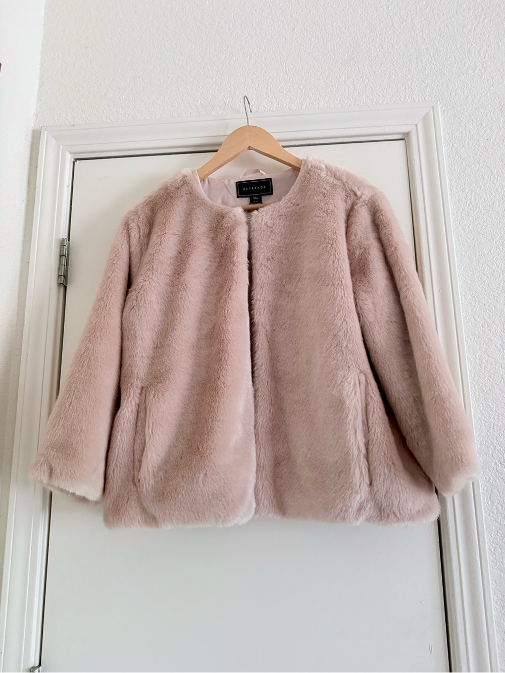 Metaphor Dusty Pink Faux Fur Open Jacket